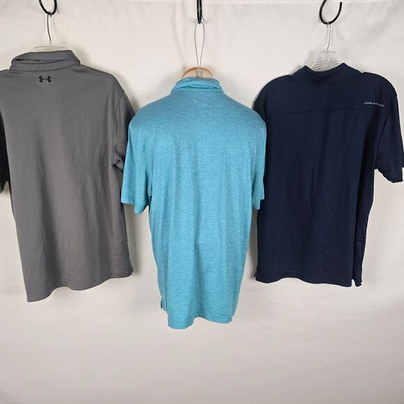 Under Armor Polo Bundle Men's L Gray Lt Blue Dk Blue Short Sleeve Loose HeatGear - Picture 2 of 16